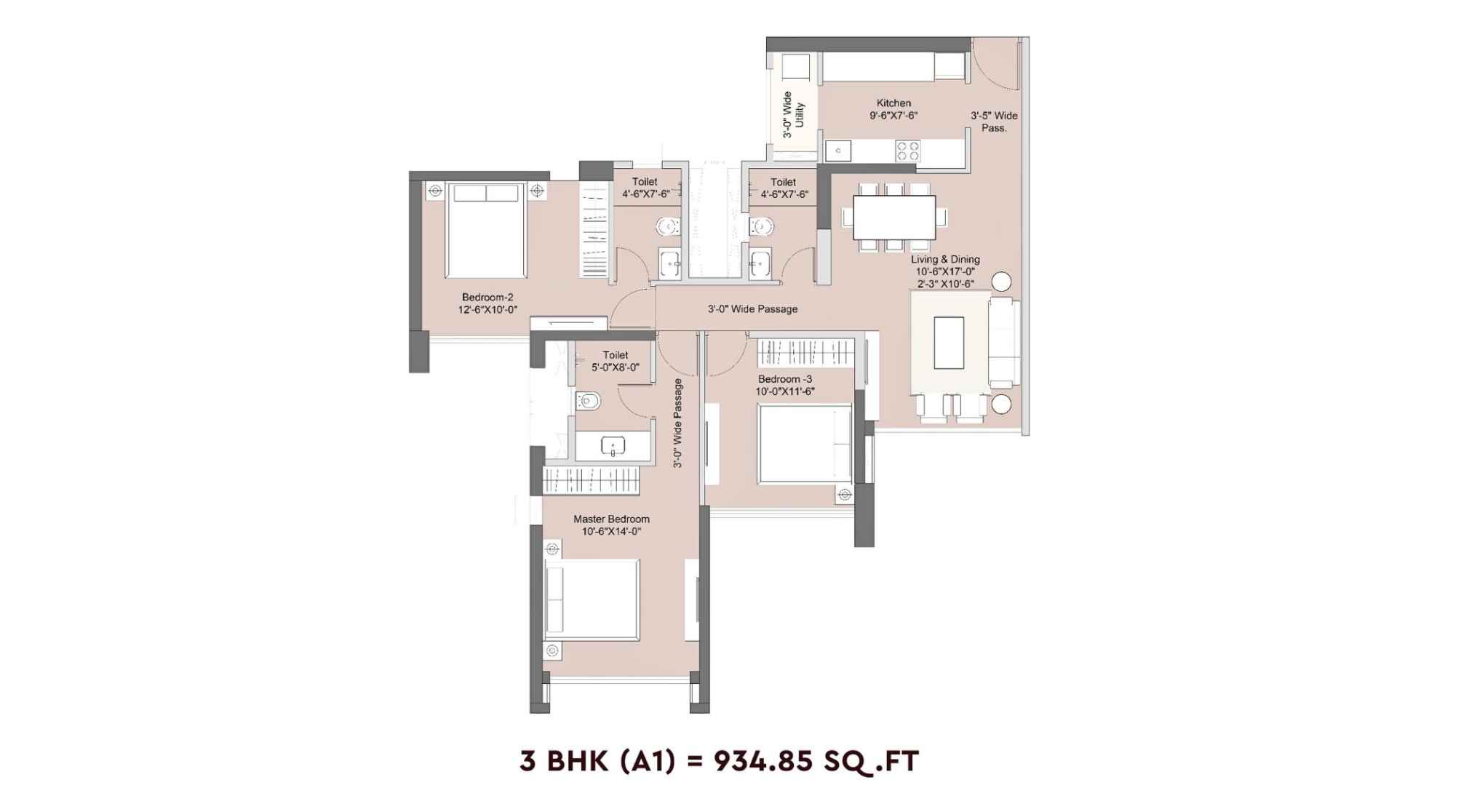 Sunteck-Crescent-Park-Floor-Plan-3-BHK-A1-934.85-Sqft