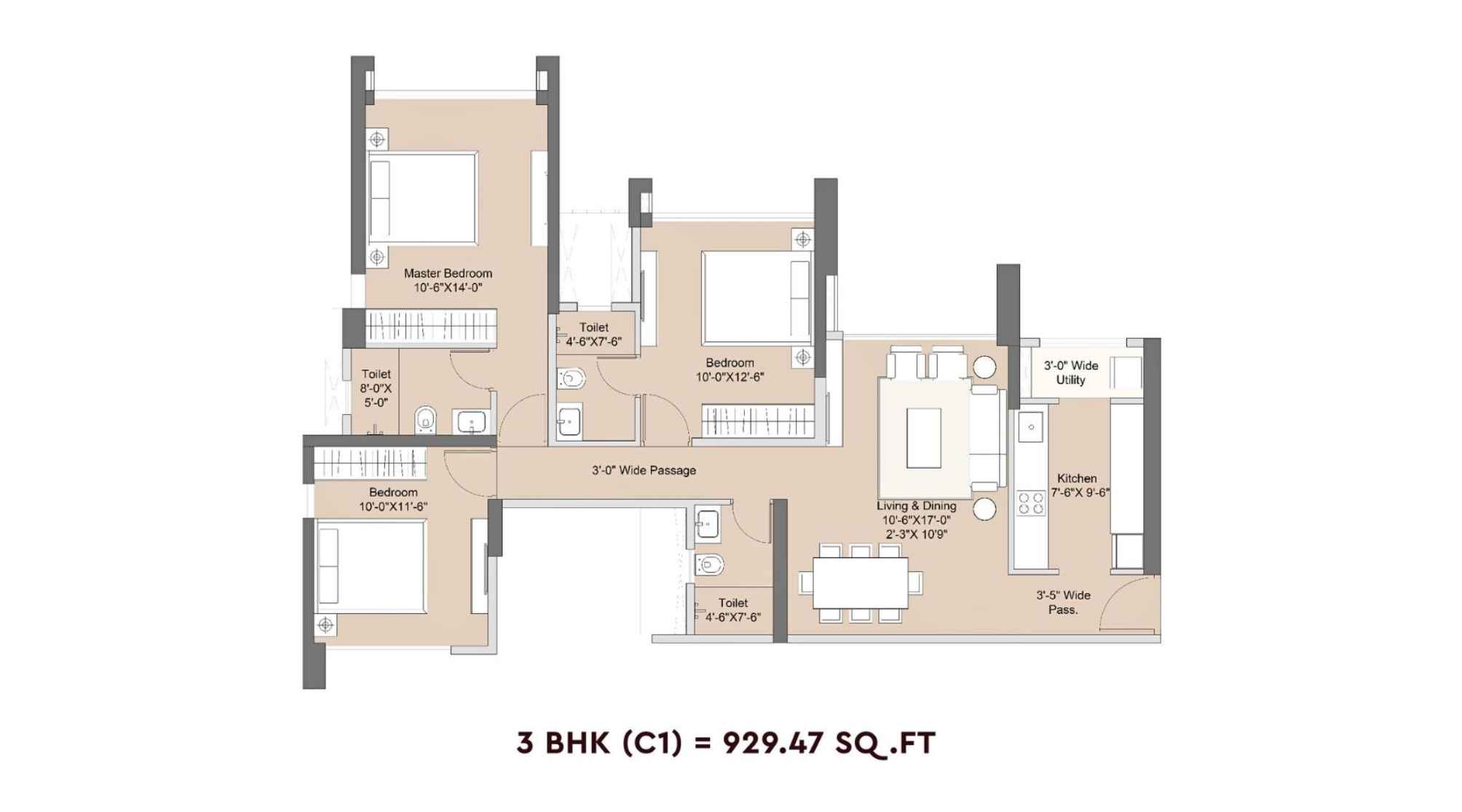 Sunteck-Crescent-Park-Floor-Plan-3-BHK-C1-929.47-Sqft