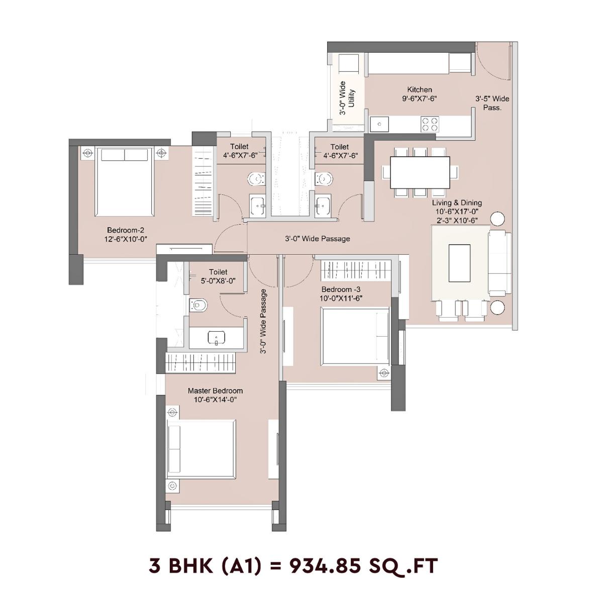 Sunteck-Crescent-Park-Floor-Plan-3-BHK-A1-934.85-Sqft