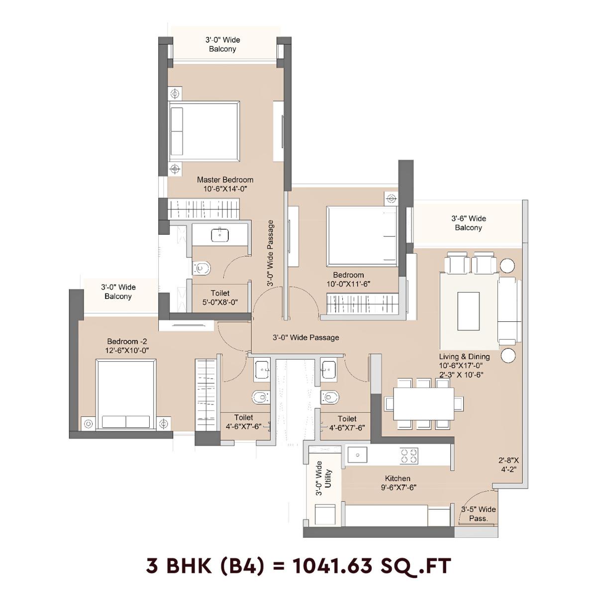 Sunteck-Crescent-Park-Floor-Plan-3-BHK-B4-1041.63-Sqft