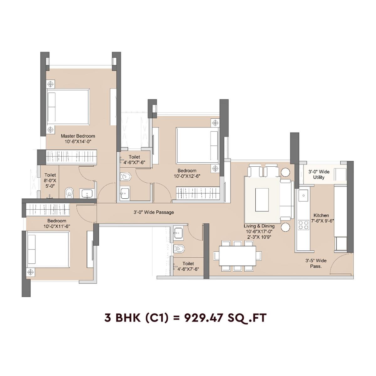 Sunteck-Crescent-Park-Floor-Plan-3-BHK-C1-929.47-Sqft