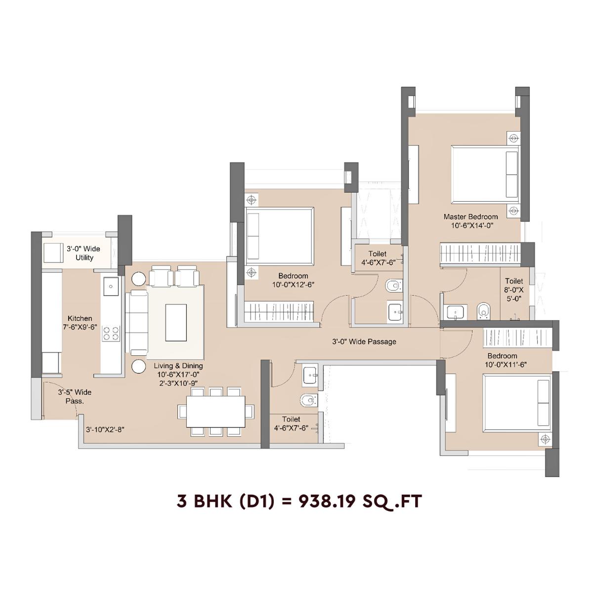 Sunteck-Crescent-Park-Floor-Plan-3-BHK-D1-938.19-Sqft